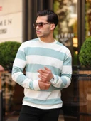 Yatay Şerit Çizgi Triko Kazak - Su Yeşili thumbnail 1