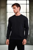 Wenders Relax Fit Basic Fırçalı Interlok Bisiklet Yaka Erkek Sweatshirt - Siyah thumbnail 4