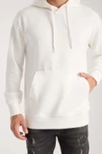 Luc Oversize Basic Dalgıç Kumaş Viskon Kapüşonlu Cepli Sweatshirt Hoodie - Ekru thumbnail 3
