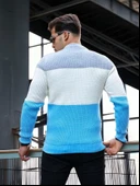 Parça Desen Bisiklet Yaka Erkek Kazak - Mavi thumbnail 5