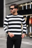 Örme Çizgili Bisiklet Yaka İnce Triko Erkek Kazak - Siyah thumbnail 2