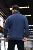 Nolan Oversize Selanik Örgü Yarım Fermuar Erkek Triko Kazak - İndigo thumbnail 6