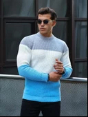 Parça Desen Bisiklet Yaka Erkek Kazak - Mavi thumbnail 2