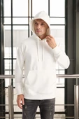 Luc Oversize Basic Dalgıç Kumaş Viskon Kapüşonlu Cepli Sweatshirt Hoodie - Ekru thumbnail 7
