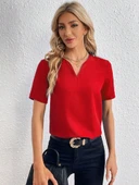 Kadın Kısa Kollu V Yakalı Ithal Krep Elbise thumbnail 6