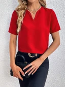 Kadın Kısa Kollu V Yakalı Ithal Krep Elbise thumbnail 2