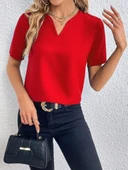 Kadın Kısa Kollu V Yakalı Ithal Krep Elbise thumbnail 1