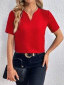 Kadın Kısa Kollu V Yakalı Ithal Krep Elbise thumbnail 7