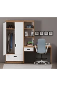 Alfimo Mobilya ESSENZA KİTAPLIKLI ÇALIŞMA MASASI VE 2 KAPAKLI DOLAP SETİ CEVİZ GÖVDE BEYAZ KAPAK - 2