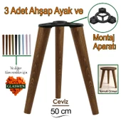 3 Adet Ahşap Ayak 50 Cm Ceviz M8 Civatalı Bağlantı Aparatlı Mobilya Tabure Sehpa Masa Destek Ayağı thumbnail 1