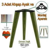 3 Adet Ahşap Ayak 50 Cm Orman Yeşili M8 Civatalı Bağlantı Aparatlı Mobilya Tabure Sehpa Masa Destek Ayağı thumbnail 1