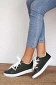 Pembe Potin Rahat Taban Kalın Bağcıklı Kadın Sneaker A320-20Yeşil Keten - 2