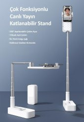 Usams US-ZB209 Online Ders ve Yayın için Ledli,Monopodlu,Kumandalı,Şarjlı Taşınabilir Telefon Standı - 6