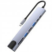 PrimeX PX-U520 4K30Hz Gri Metal Type-C to 4K HDMI+USB 3.0+RJ45+SD Kart+PD şarj Çevirici Adaptör - 3