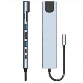 PrimeX PX-U520 4K30Hz Gri Metal Type-C to 4K HDMI+USB 3.0+RJ45+SD Kart+PD şarj Çevirici Adaptör - 4