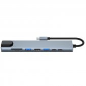 PrimeX PX-U520 4K30Hz Gri Metal Type-C to 4K HDMI+USB 3.0+RJ45+SD Kart+PD şarj Çevirici Adaptör - 5