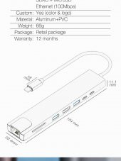 PrimeX PX-U520 4K30Hz Gri Metal Type-C to 4K HDMI+USB 3.0+RJ45+SD Kart+PD şarj Çevirici Adaptör - 11