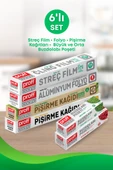 6 Lı Eko Paket- Pişirme Kağıtları, Alüminyum Folyo, Streç Film, Orta ve Büyük Boy Buzdolabı Poşeti - 1