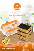 4 Adet Lifli Düz Bulaşık Süngeri Özel Dokulu, Dayanıklı Geniş Gözenekli Mutfak Süngeri Seti - 1