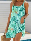 Kadın Askılı Yuvarlak Yaka Kaplumbağa Desenli Süprem Elbise thumbnail 3