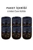 6 Adet Siyah Bronz Mermer Desenli Dekoratif Cam Kokusuz Küllük Kül Tablası Seti 425 Cc - 4