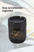 6 Adet Siyah Bronz Mermer Desenli Dekoratif Cam Kokusuz Küllük Kül Tablası Seti 425 Cc - 2