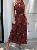 Kadın Kolsuz Bisiklet Yaka Beli Lastikli Desenli Süprem Elbise thumbnail 2