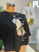 FEATHER HEART TEE-KADIN GİYİM-CROP OVERSİZE MODEL-DİJİTAL TEKNOLİJİ BASKI - 1