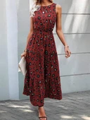 Kadın Kolsuz Bisiklet Yaka Beli Lastikli Desenli Süprem Elbise thumbnail 3