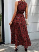 Kadın Kolsuz Bisiklet Yaka Beli Lastikli Desenli Süprem Elbise thumbnail 5