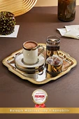 Tepsili Gold Porselen Fincan Seti Damat Kahvesi-Söz Nişan Türk Kahvesi Kahve Fincanı - 1