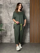 Kadın Kısa Kollu Bisiklet Yaka Viskon Iki Iplik Bluz Ve Pantolon Ikili Takım thumbnail 4