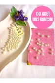 100 ADET KREM İNCİ BONCUK HEDİYE DELİKLİ KOLYE BİLEKLİK TAKI APARATI SERT PLASTİK 8 mm - 1