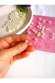 100 ADET KREM İNCİ BONCUK HEDİYE DELİKLİ KOLYE BİLEKLİK TAKI APARATI SERT PLASTİK 8 mm - 3