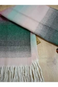Renkli Kareli Yumuşak, Çift Taraflı Pofidik YeşilPembeSiyah Kışlık ,Sıcak Omuz Şalı - Atkı 45 X 185 - 1