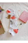 3 ÇİFT BURUN DİKİŞSİZ ÇORAP PATİK PAMUKLU KISA KONÇ DESENLİ KADIN ÇORABI 36-40 PEMBE BEYAZ - 5