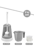 3’lü WC Tuvalet Temzilk Seti, Klasik WC Fırça Takımı + Maşrapa 1,5 Lt + Sessiz WC Kapağı Seti GRİ thumbnail 1