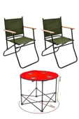 2 Adet 120 Kg kapasiteli Katlanır Kamp Sandalyesi ve Yuvarlak Kamp Masası-2-K-Y - 1