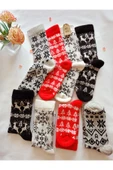 2 ÇİFT TERMAL SOKET YILBAŞI  BAMBU HEDİYE KADİFE YUMUŞAK ETNİK KADIN ÇORABI SİYAH BEYAZ ÇORAP 36-40 - 4
