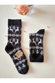 2 ÇİFT TERMAL SOKET YILBAŞI BAMBU HEDİYE KADİFE YUMUŞAK ETNİK KADIN ÇORABI SİYAH BEYAZ ÇORAP 36-40 - 3