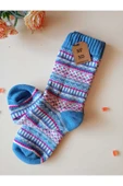 2 ÇİFT KALIN KIŞLIK YUMUŞAK ÇORAP YILBAŞI MOTİF ETNİK DESENLİ KADIN ÇORABI MAVİ MOR 36-40 - 7