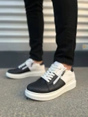 JY155 Warrior Bağcıklı ve Fermuarlı Cilt Erkek Günlük Sneaker Ayakkabı CBT - Beyaz/Siyah thumbnail 2