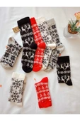 2 ÇİFT TERMAL SOKET YILBAŞI  BAMBU HEDİYE KADİFE YUMUŞAK ETNİK KADIN ÇORABI SİYAH BEYAZ ÇORAP 36-40 - 5