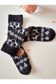 2 ÇİFT TERMAL SOKET YILBAŞI  BAMBU HEDİYE KADİFE YUMUŞAK ETNİK KADIN ÇORABI SİYAH BEYAZ ÇORAP 36-40 - 6