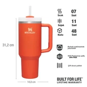 Stanley Quencher FlowState Tumbler Pipetli Termos 1.18L Mercan Kırmızı - 3