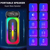 Karaoke Mikrofonlu Bluetooth Hoparlör Led Işıklı Taşınabilir Kablosuz Müzik Çalar - 4