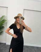 Kadın Kısa Kollu V Yaka Maxi Boy Elbise 124 Cm thumbnail 9