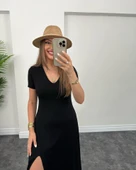 Kadın Kısa Kollu V Yaka Maxi Boy Elbise 124 Cm thumbnail 8