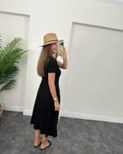 Kadın Kısa Kollu V Yaka Maxi Boy Elbise 124 Cm thumbnail 6