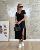 Kadın Kısa Kollu V Yaka Maxi Boy Elbise 124 Cm thumbnail 10